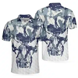 Abstract Camo Skull Silhouette Golf Men’s Polo Shirt