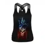 American Flag Skull Criss-Cross Women's Tank Top