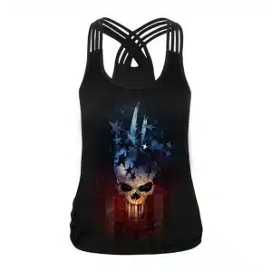 American Flag Skull Criss-Cross Women's Tank Top