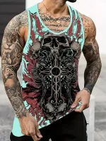 Aqua Cross Skull Gothic Style Gym Men's Tank Top