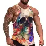 Artistic Watercolor Floral Skull Workout Men's Tank Top