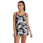 Black Floral Skull All-Over Pattern Women's Tank Top