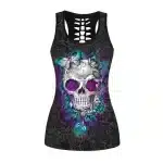 Black Gothic Butterfly Floral Skull Women's Tank Top