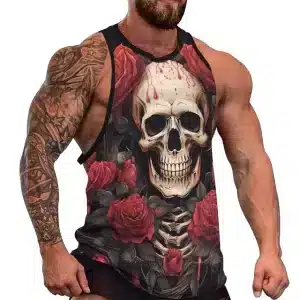 Blood-Soaked Skull Red Rose Muscle Men's Tank Top