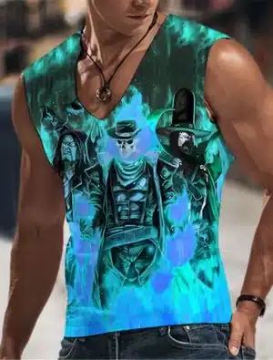 Blue Flame Skeleton Bandit Outlaws Men's Tank Top