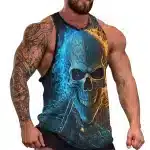 Blue Flame Skull Biker Bodybuilding Men's Tank Top