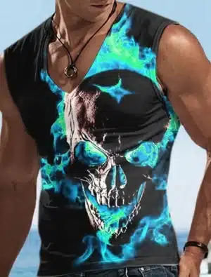 Blue Flame Skull Bodybuilding Men's Tank Top