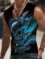 Blue Skull Wings Kill 'Em All V-Neck Men's Tank Top