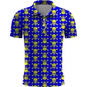 Blue Yellow Skull Crossbones Pattern Men’s Polo Shirt