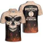 Bowling Grandpa Fiery Skull Men’s Polo Shirt