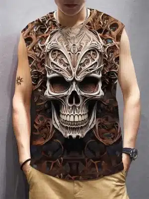 Bronze Gothic Skull Intricate Gym Men's Tank Top