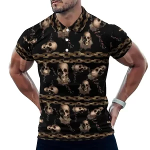 Chains & Skulls Gothic Pattern Black Men’s Polo Shirt