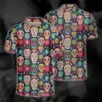 Colorful Floral Sugar Skull Golf Men’s Polo Shirt