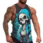 Cool Cartoon Skeleton in Hoodie Gym Men's Tank Top