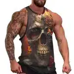 Cracked Fiery Skull Rose Bodybuilding Men's Tank Top