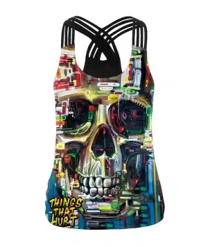 Cyber Skull Graffiti Criss-Cross Women's Tank Top