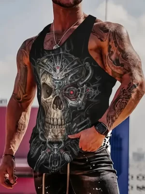 Cyber Skull Tech Art Bodybuilding Men's Tank Top