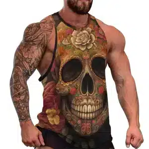 Day of the Dead Floral Sugar Skull Gym Men's Tank Top