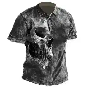 Distressed Grunge Skull Monochrome Men’s Polo Shirt