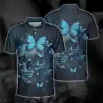 Ethereal Blue Butterfly Skull Golf Men’s Polo Shirt