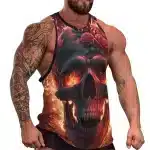 Flaming Eyes Rose Skull Muscle Men's Tank Top