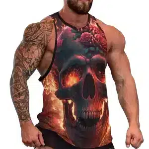 Flaming Eyes Rose Skull Muscle Men's Tank Top