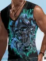 Flaming Joker Skull Cards Black V-Neck Men's Tank Top