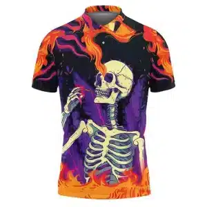 Flaming Skeleton Smoking Men’s Polo Shirt