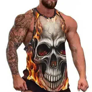 Flaming Skull Bodybuilding Men's Tank Top