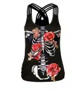 Floral Skeleton Roses Criss-Cross Women's Tank Top