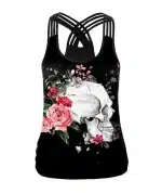 Floral Skull Bouquet Criss-Cross Women's Tank Top