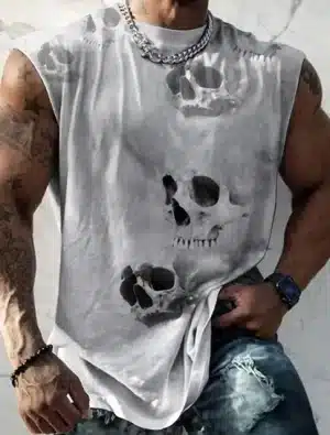 Ghostly Skull Gray Fade Mist Workout Men's Tank Top