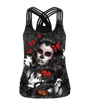 Gothic Girl Butterfly Sugar Skull Women's Tank Top