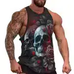 Gothic Skull Dark Roses & Leaves Men's Tank Top