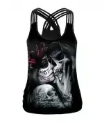 Gothic Skull Lovers Criss-Cross Women's Tank Top