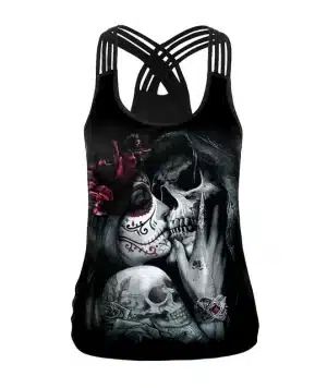 Gothic Skull Lovers Criss-Cross Women's Tank Top