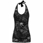 Gothic Skulls & Roses Halter Women's Tank Top