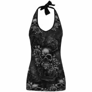 Gothic Skulls & Roses Halter Women's Tank Top