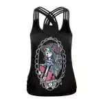 Gothic Sugar Skull Girl Criss-Cross Women's Tank Top