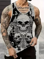 Gothic Triple Skull Cross Gray Workout Men's Tank Top