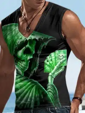 Grim Reaper Green Ace Skull Card Men's Tank Top