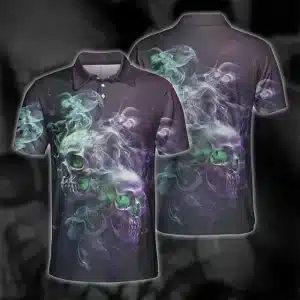 Haunted Purple & Green Smoky Skull Men’s Polo Shirt