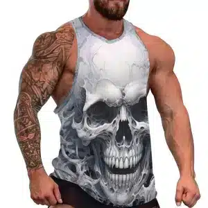 Haunting Skull Swirling Smoke Workout Men's Tank Top