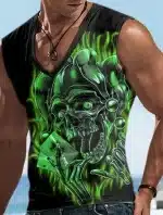 Joker Skull Green Flame Cards Workout Men's Tank Top