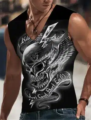 Kill 'Em All Skull Wings Black V-Neck Men's Tank Top