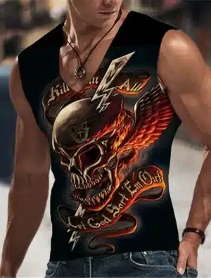 Kill 'Em All Winged Skull Art Black Muscle Men's Tank Top