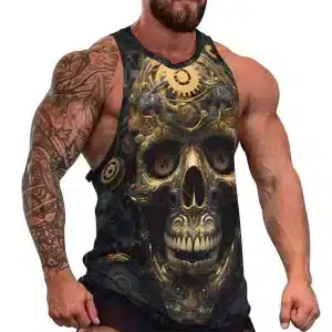 Mechanical Steampunk Golden Skull Men's Tank Top