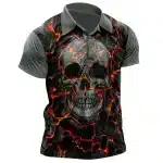 Molten Lava Flame Skull Golf Men’s Polo Shirt