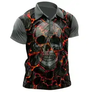 Molten Lava Flame Skull Golf Men’s Polo Shirt