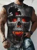 Molten Orange Eyes Cracked Skull Gym Men's Tank Top